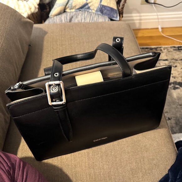 Calvin Klein Black Leather Tote Satchel – Havana Tote Bag - Picture 2 of 6